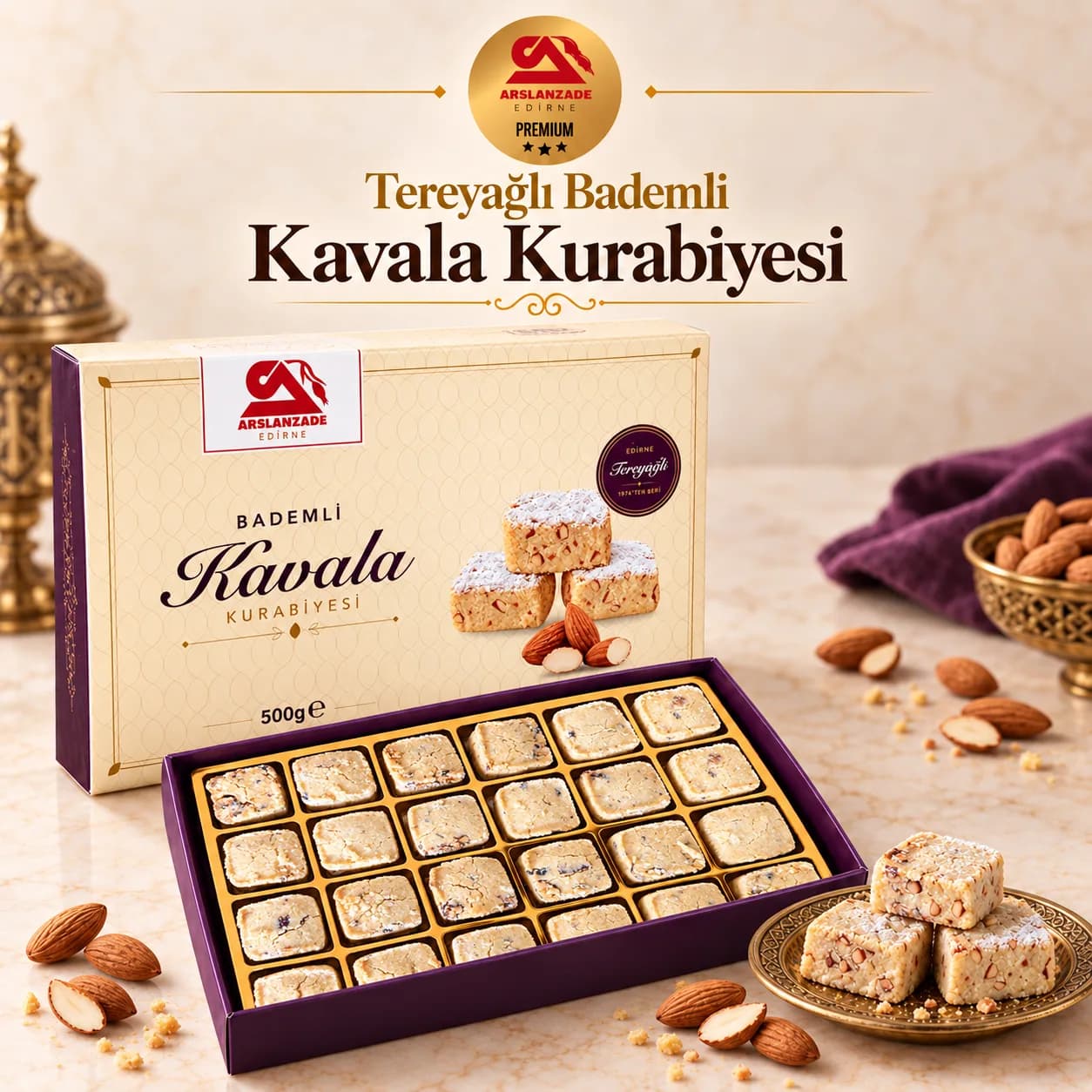 %100 Tereyağlı Kavala Kurabiyesi Kare 500gr
